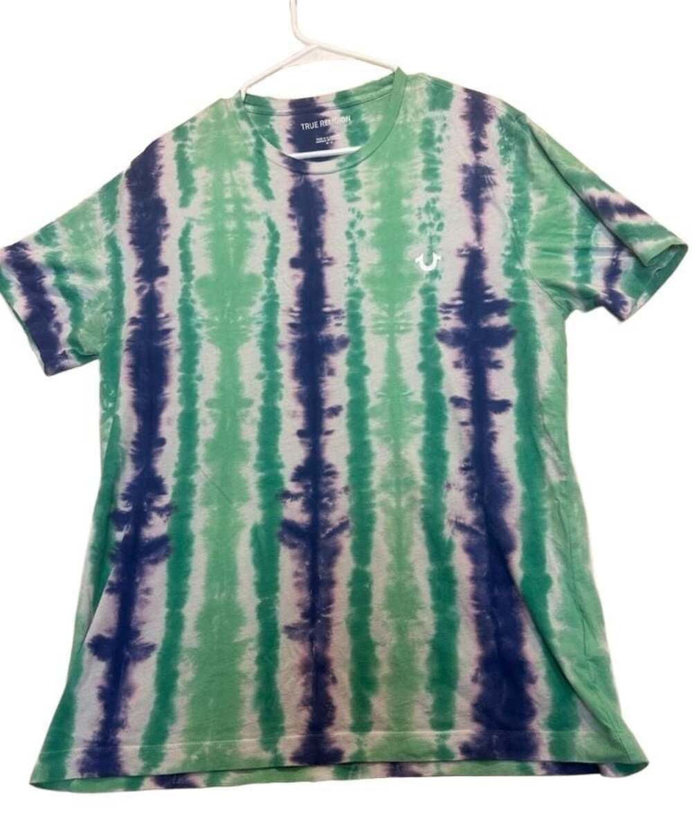 True Religion Tie Dye Short Sleeve T-Shirt Green Blue Purple Size M